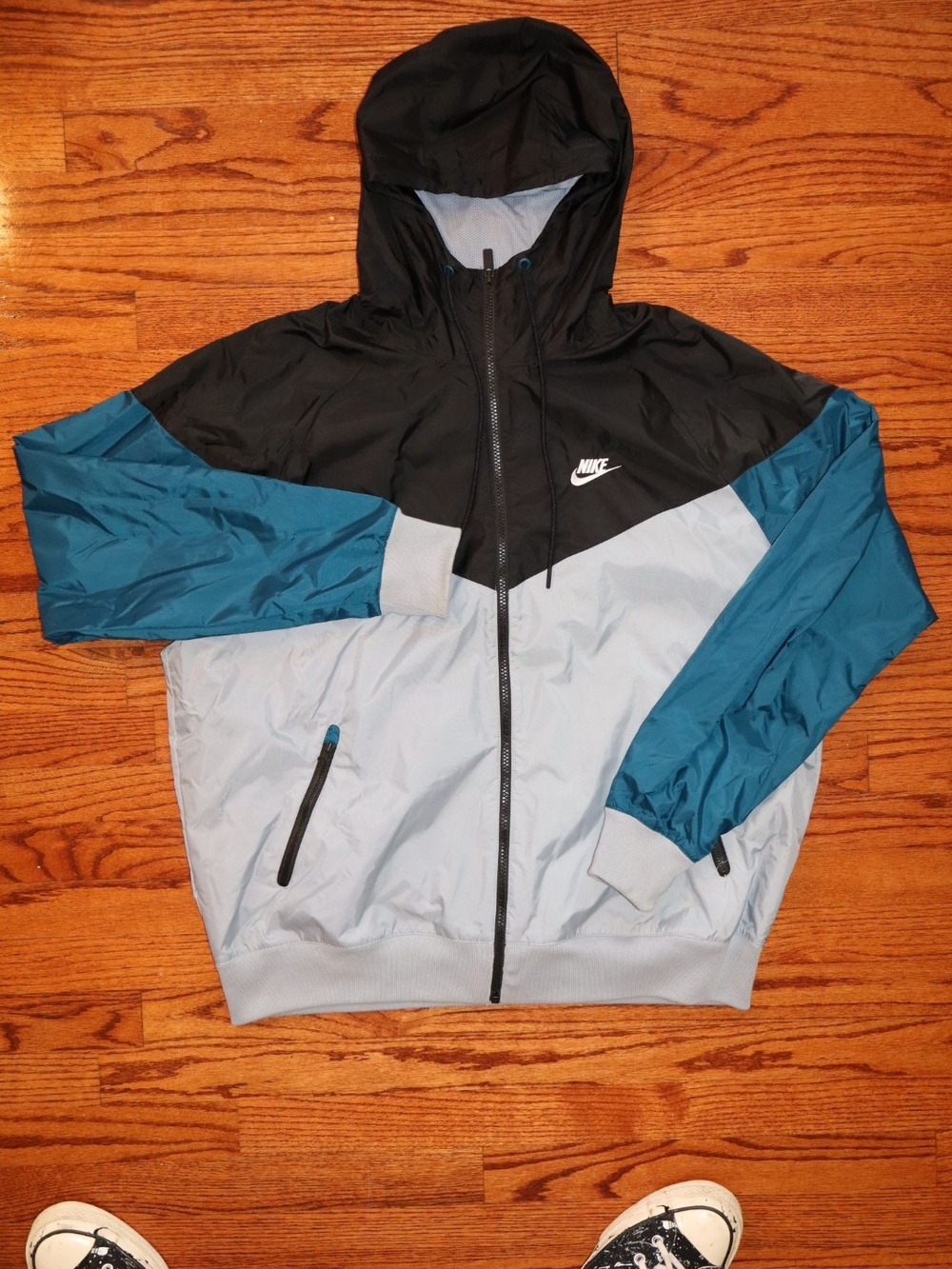 Nike Sportswear Windrunner Hooded Jacket Black Blue Gray Men’s Large Full Zip
